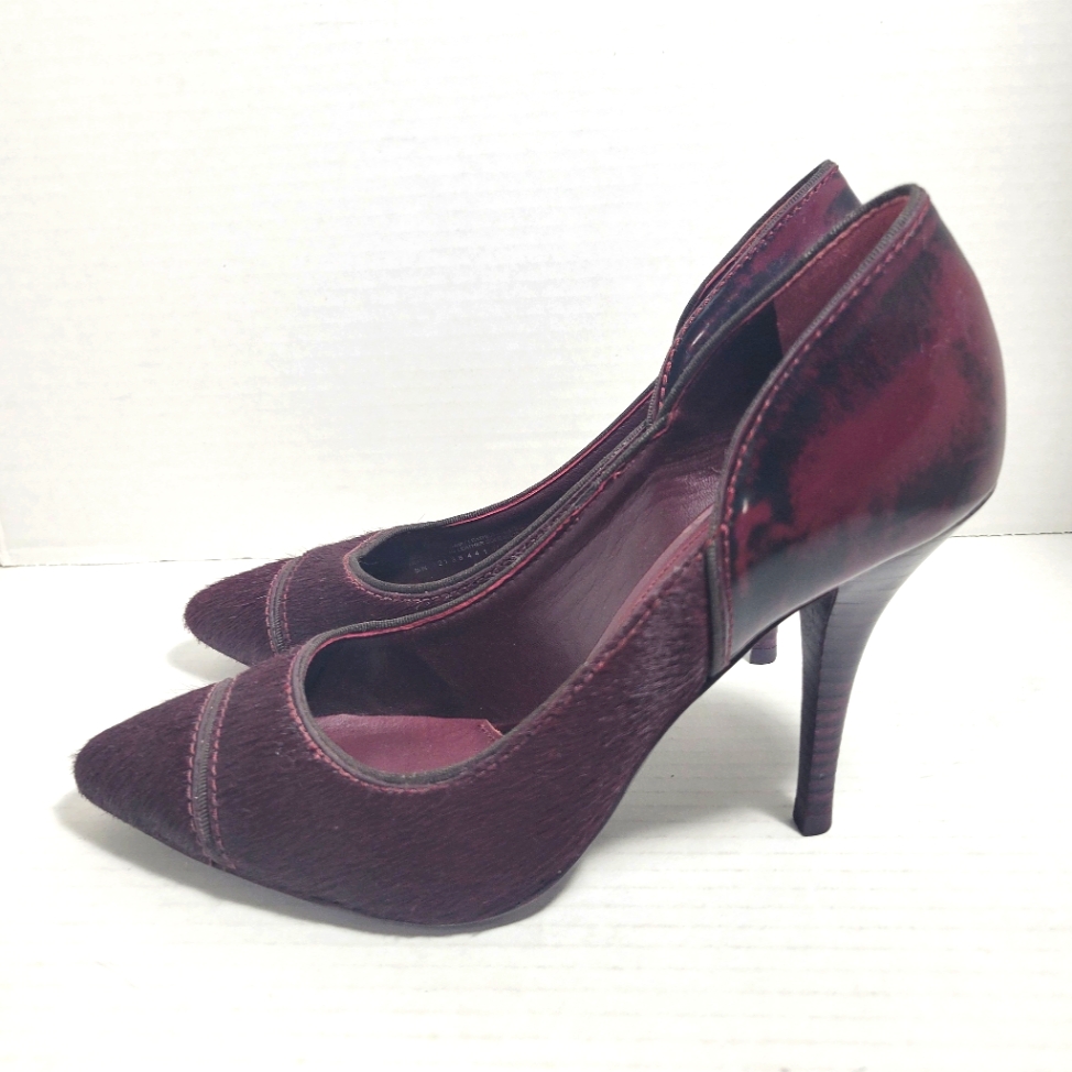 Tory Burch Oxblood Bernice Leather & Calf Hair Heels